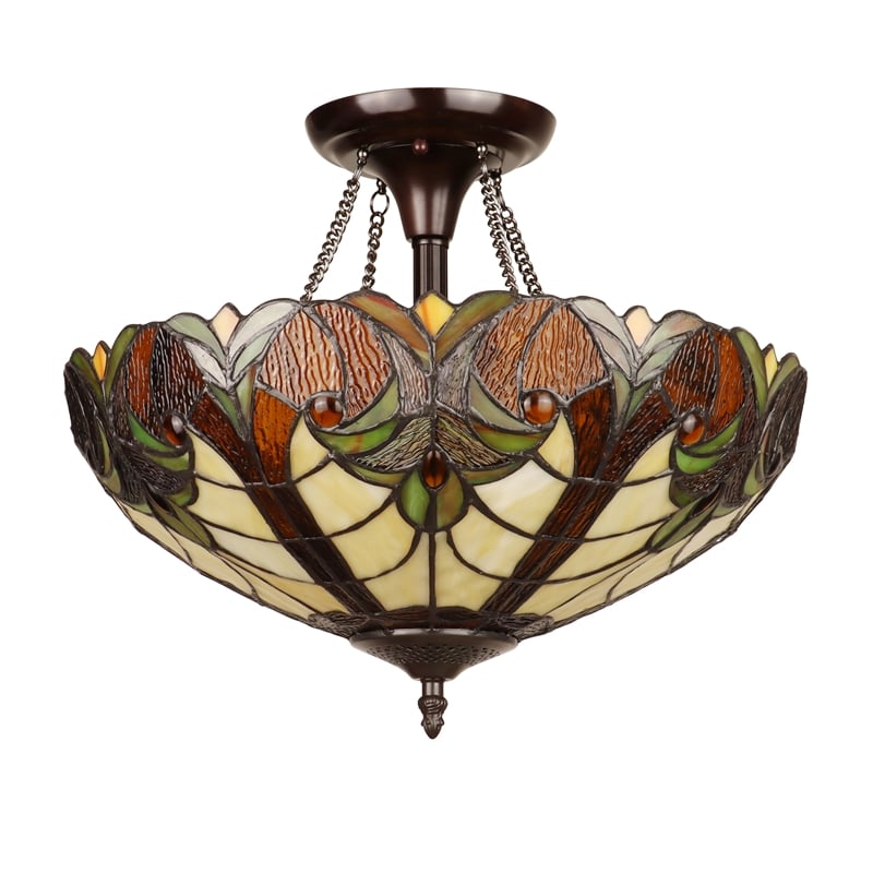 Pemberly Row Victorian 2-Light Glass Semi Flush Mount Light in Yellow