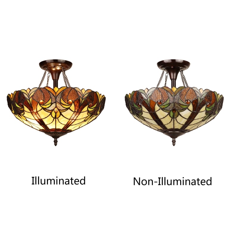 Pemberly Row Victorian 2-Light Glass Semi Flush Mount Light in Yellow