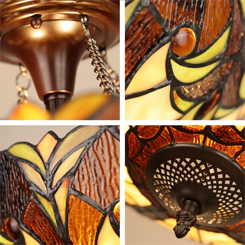 Pemberly Row Victorian 2-Light Glass Semi Flush Mount Light in Yellow