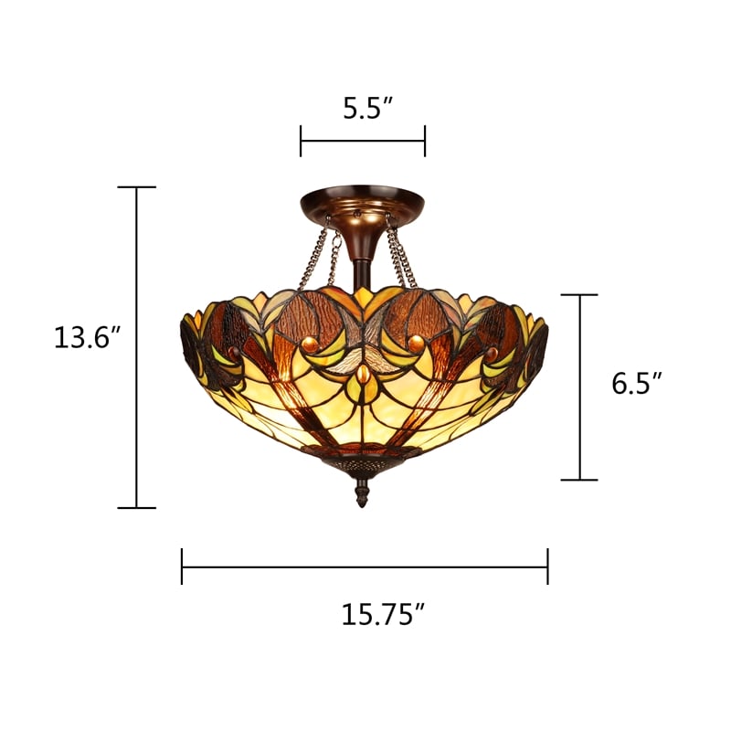 Pemberly Row Victorian 2-Light Glass Semi Flush Mount Light in Yellow