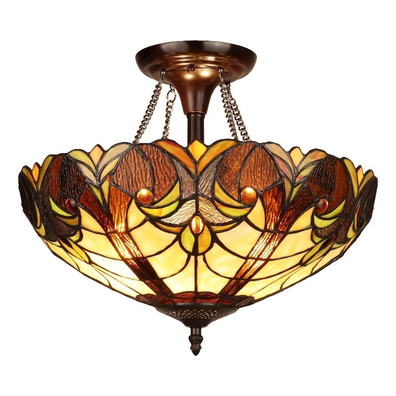 Pemberly Row Victorian 2-Light Glass Semi Flush Mount Light in Yellow