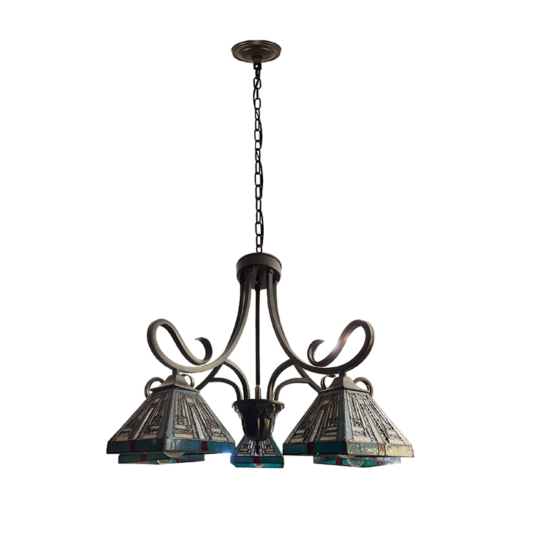 Pemberly Row Mission 5-Light Glass Large Chandelier in Bronze/Blue