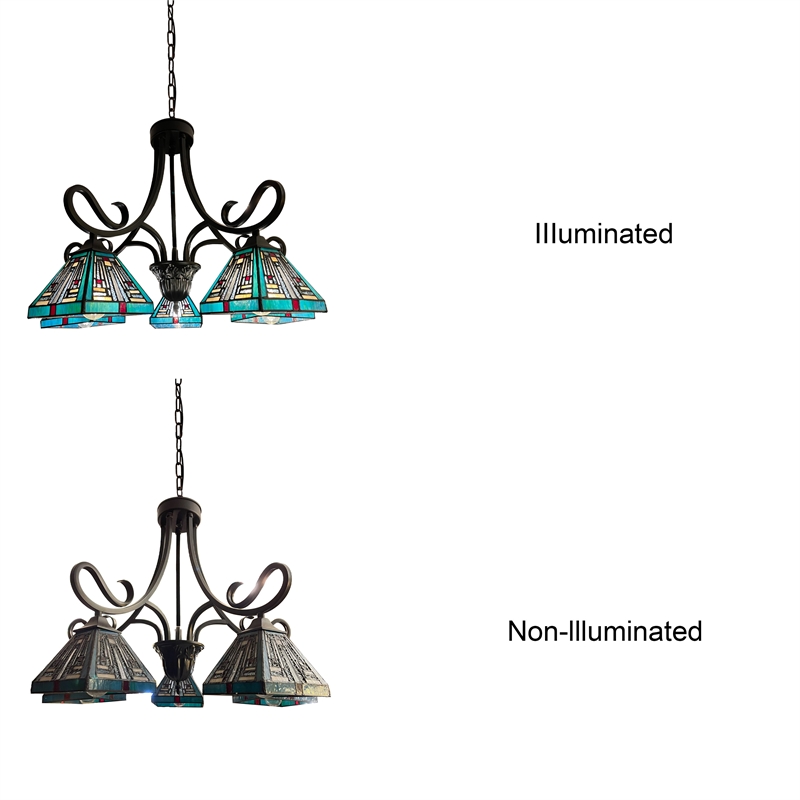 Pemberly Row Mission 5-Light Glass Large Chandelier in Bronze/Blue
