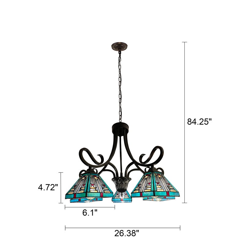 Pemberly Row Mission 5-Light Glass Large Chandelier in Bronze/Blue