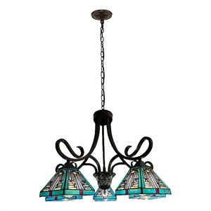 Pemberly Row Mission 5-Light Glass Large Chandelier in Bronze/Blue