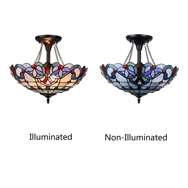 Pemberly Row Victorian 2-Light Glass Semi Flush Light in Multi-Color