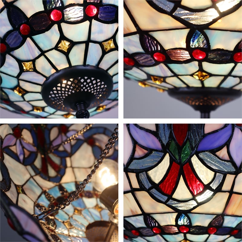 Pemberly Row Victorian 2-Light Glass Semi Flush Light in Multi-Color
