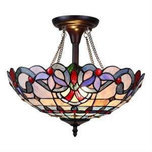 Pemberly Row Victorian 2-Light Glass Semi Flush Light in Multi-Color
