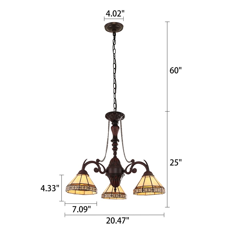 Pemberly Row Mission 3-Light Glass Mini Chandelier in Blackish Bronze