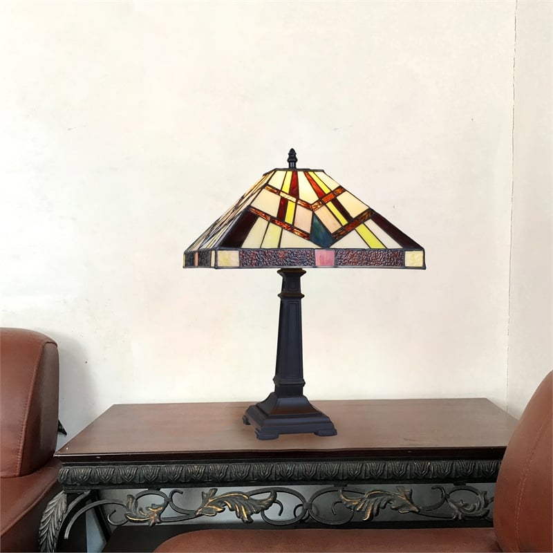 Pemberly Row Mission 1-Light Glass Table Lamp in Multi-Color