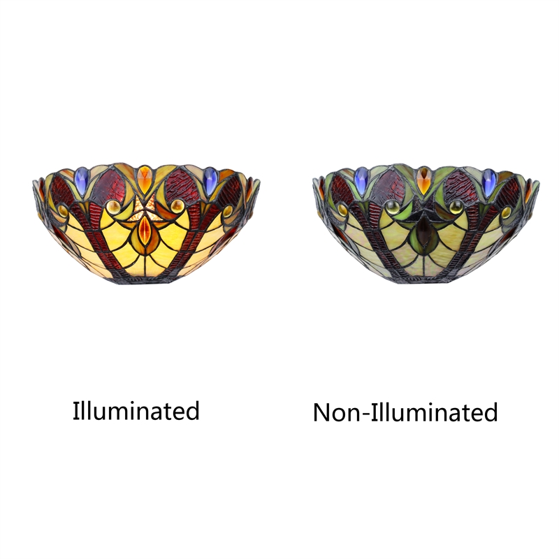 Pemberly Row Victorian 1-Light Glass/Iron Wall Sconce in Multi-Color