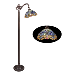 Pemberly Row Dragonfly 1-Light Metal Reading Floor Lamp in Bronze