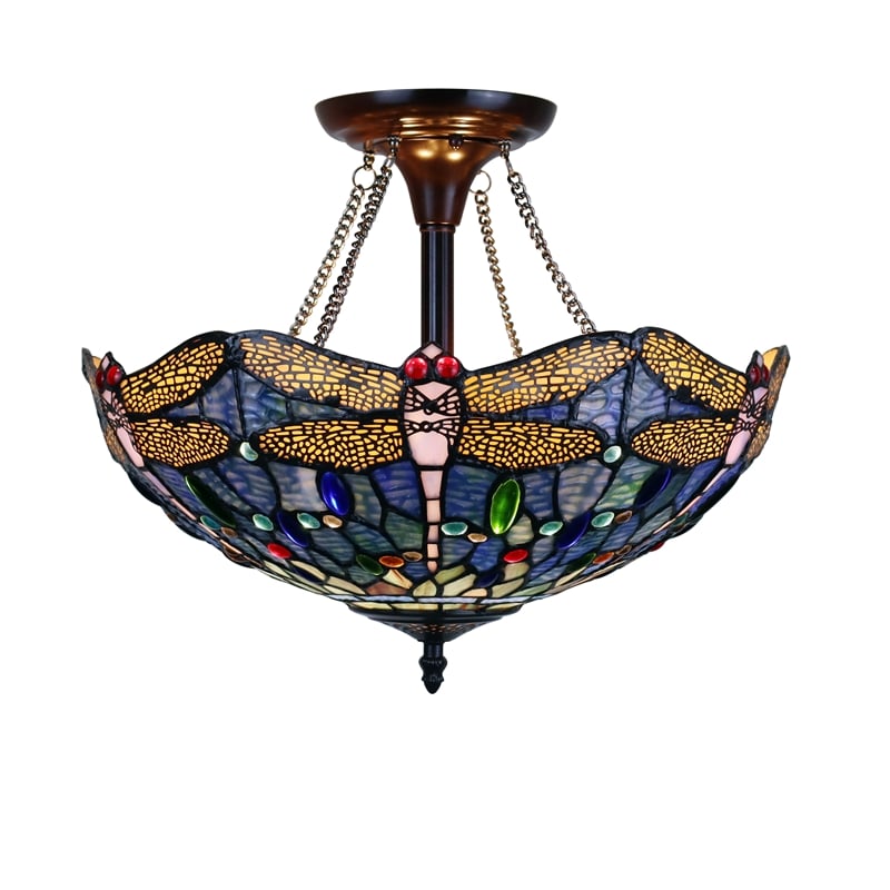 Pemberly Row Dragonfly 2-Light Glass Semi Flush Fixture in Multi-Color