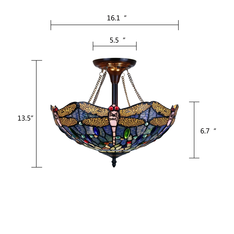 Pemberly Row Dragonfly 2-Light Glass Semi Flush Fixture in Multi-Color