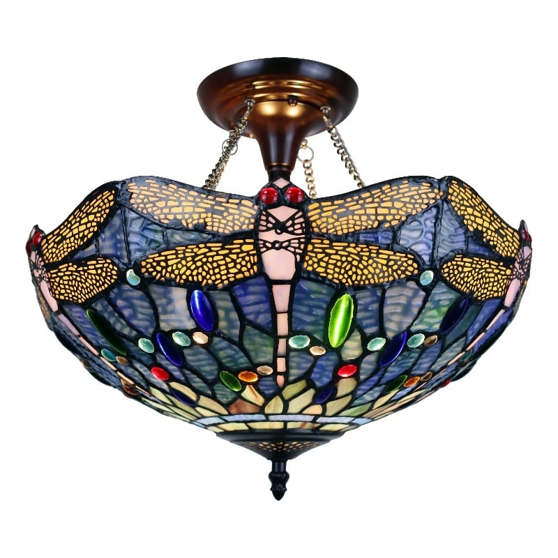 Pemberly Row Dragonfly 2-Light Glass Semi Flush Fixture in Multi-Color