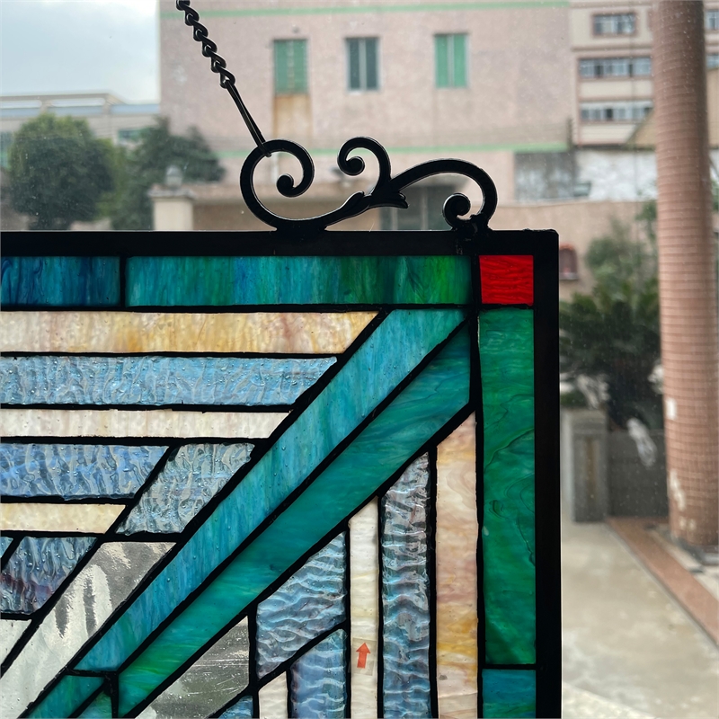 Pemberly Row Mission Glass/Copper Window Panel in Multi-Color