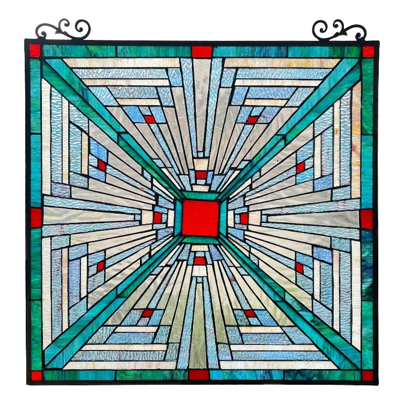 Pemberly Row Mission Glass/Copper Window Panel in Multi-Color