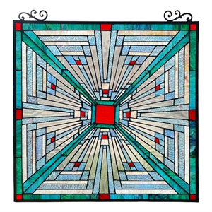 Pemberly Row Mission Glass/Copper Window Panel in Multi-Color