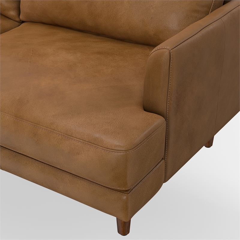 Pemberly Row Mid-Century 76inch Wide Sofa in Caramel Brown Genuine Leather