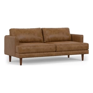 Pemberly Row Mid-Century 76inch Wide Sofa in Caramel Brown Genuine Leather