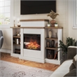Pemberly Row Electric Fireplace Mantel & Bookcase - Plaster & Walnut