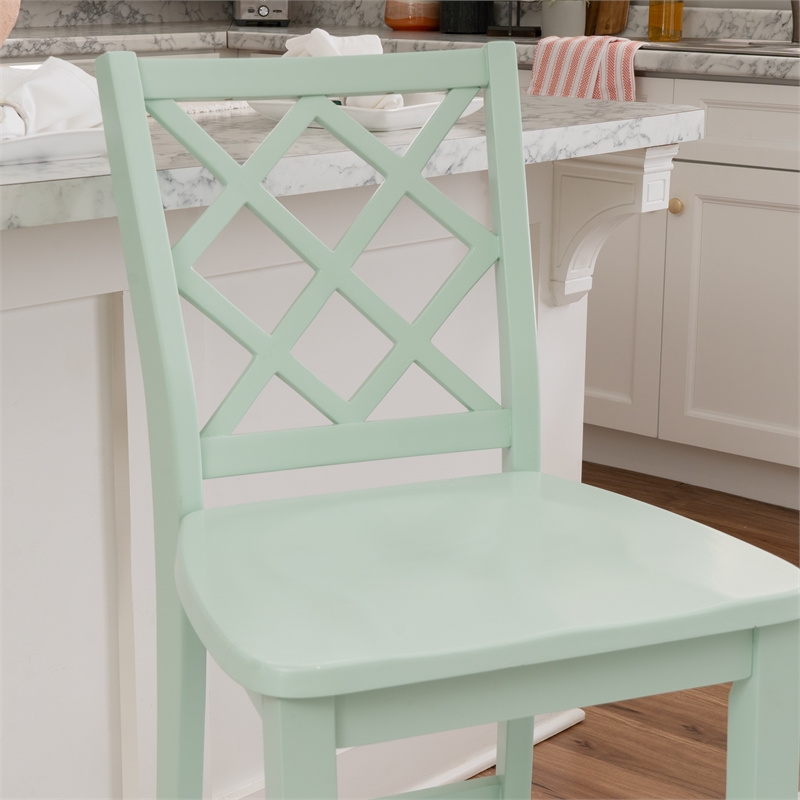 Pemberly Row Sturdy Lattice Back Counter Stool in Crisp Mint Green Finish