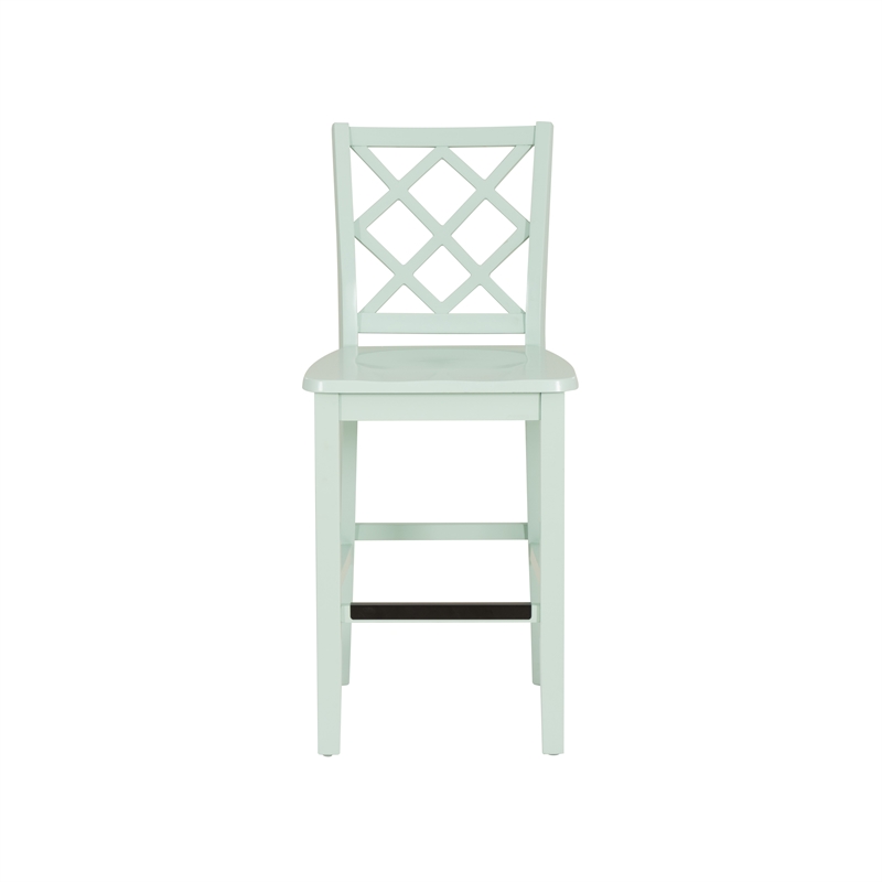 Pemberly Row Sturdy Lattice Back Counter Stool in Crisp Mint Green Finish