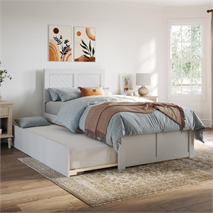 Pemberly Row Solid Wood Twin Size Platform Bed with Twin Trundle in White