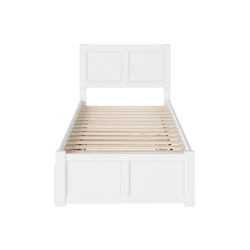 Pemberly Row Solid Wood Twin Size Platform Bed with Twin Trundle in White