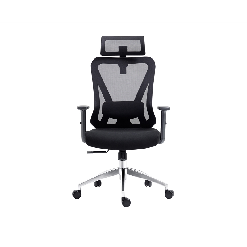 Pemberly Row Mesh Fabric Office Chair with Headrest & Lumbar Support in Black