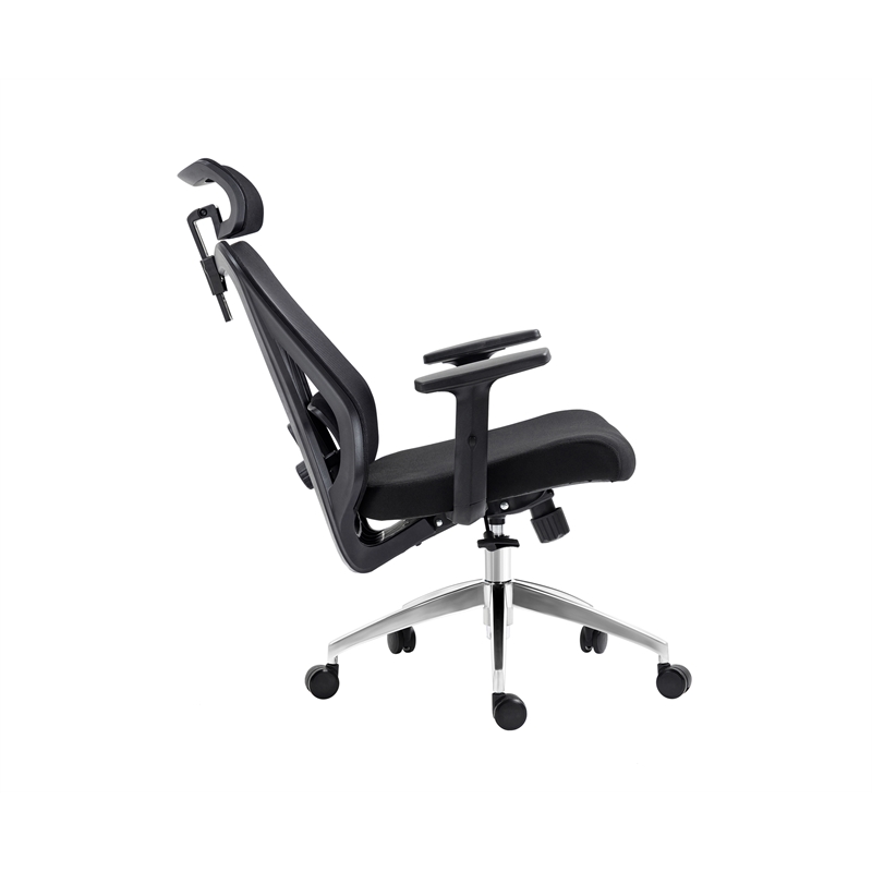 Pemberly Row Mesh Fabric Office Chair with Headrest & Lumbar Support in Black