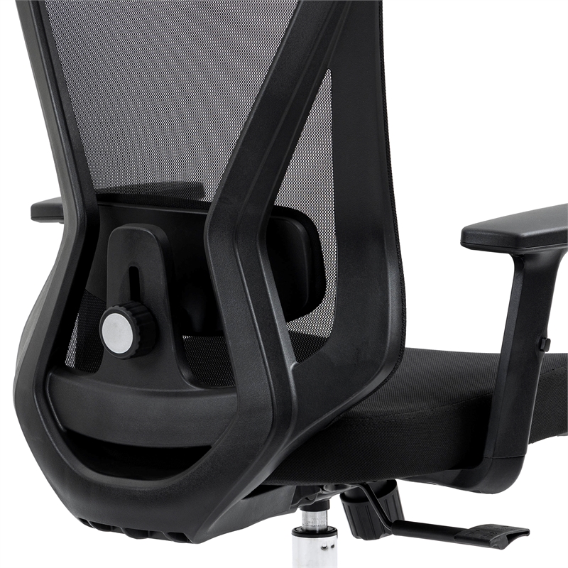 Pemberly Row Mesh Fabric Office Chair with Headrest & Lumbar Support in Black