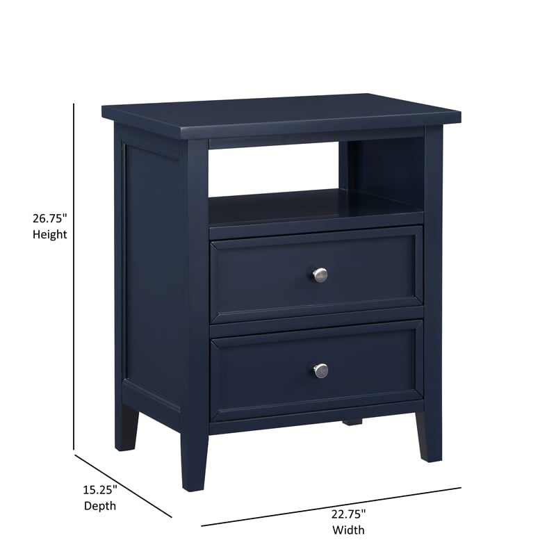 Pemberly Row Contemporary Midnight Blue Wood 2-drawer Nightstand