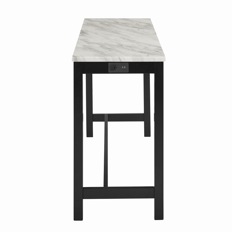 Pemberly Row Modern 4-Piece Faux Marble & Wood Bar Set in Black