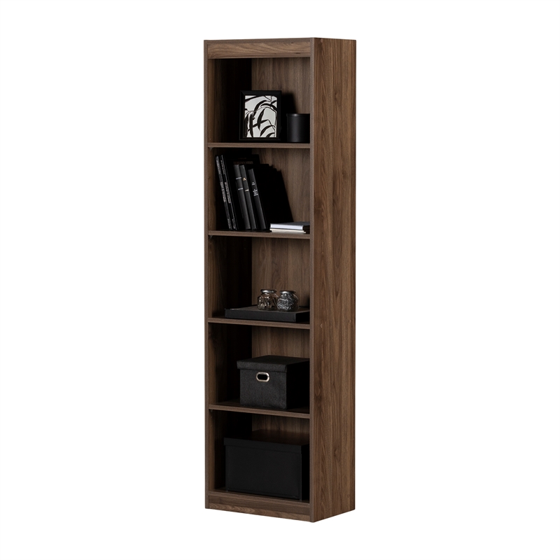Pemberly Row Modern 5-Shelf Narrow Bookcase & Bookshelf in Natural Walnut