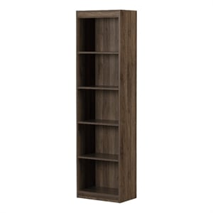 Pemberly Row Modern 5-Shelf Narrow Bookcase & Bookshelf in Natural Walnut