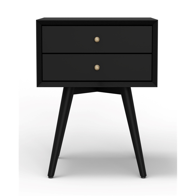 Pemberly Row Contemporary 2 Drawer Small Wood Nightstand in Black