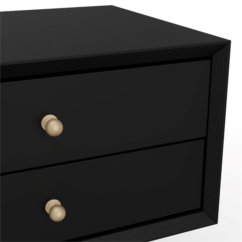 Pemberly Row Contemporary 2 Drawer Small Wood Nightstand in Black