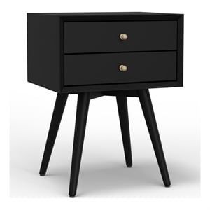 Pemberly Row Contemporary 2 Drawer Small Wood Nightstand in Black
