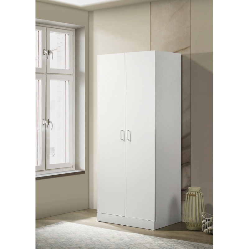 Pemberly Row White Engineered Wood Double Door Wardrobe Cabinet Armoire