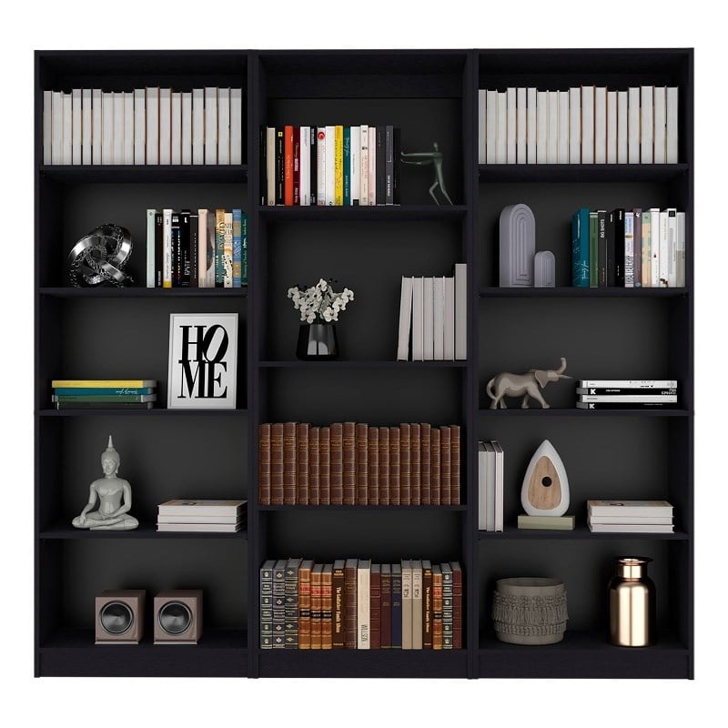 Pemberly Row Modern 3 Piece Living Room Set Black Engineered Wood