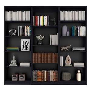 Pemberly Row Modern 3 Piece Living Room Set Black Engineered Wood