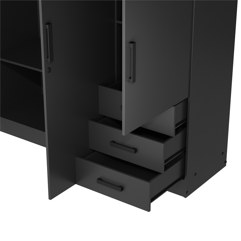 Pemberly Row Engineered Wood Wardrobe Armoire Closet in Black