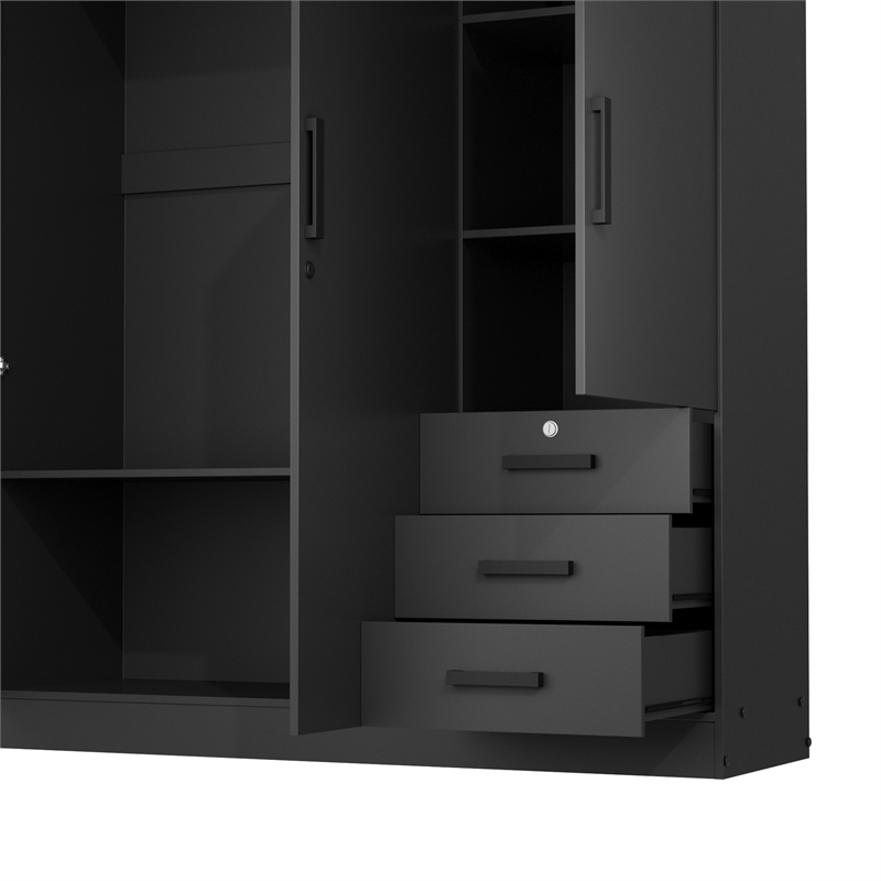 Pemberly Row Engineered Wood Wardrobe Armoire Closet in Black