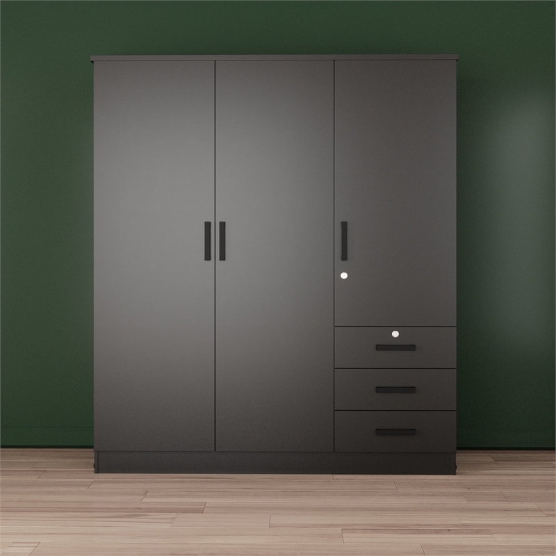 Pemberly Row Engineered Wood Wardrobe Armoire Closet in Black