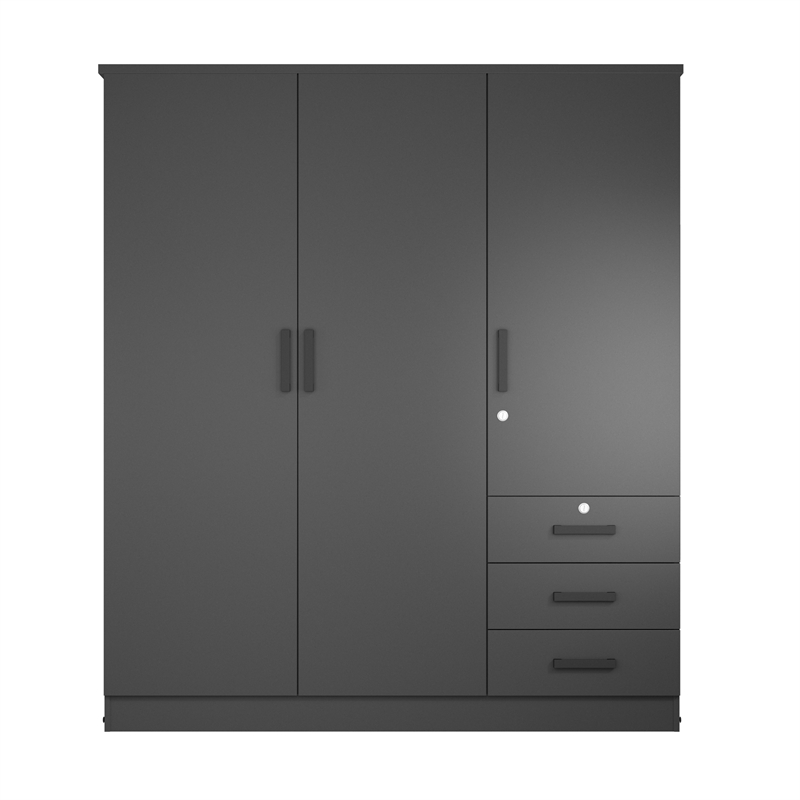 Pemberly Row Engineered Wood Wardrobe Armoire Closet in Black