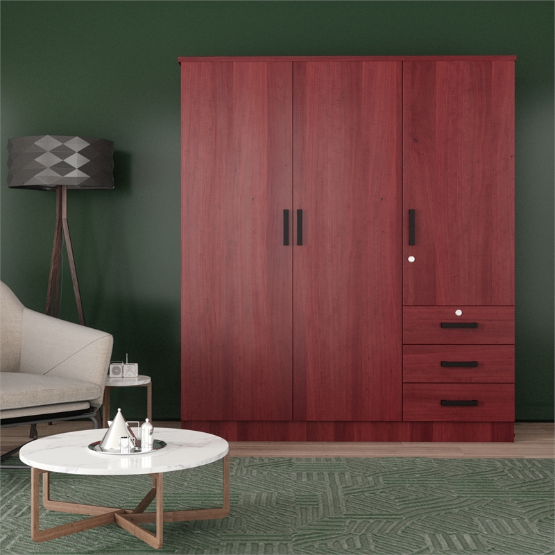 Pemberly Row Engineered Wood Wardrobe Armoire Closet in Mahogany