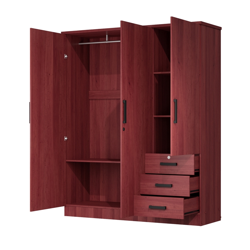 Pemberly Row Engineered Wood Wardrobe Armoire Closet in Mahogany