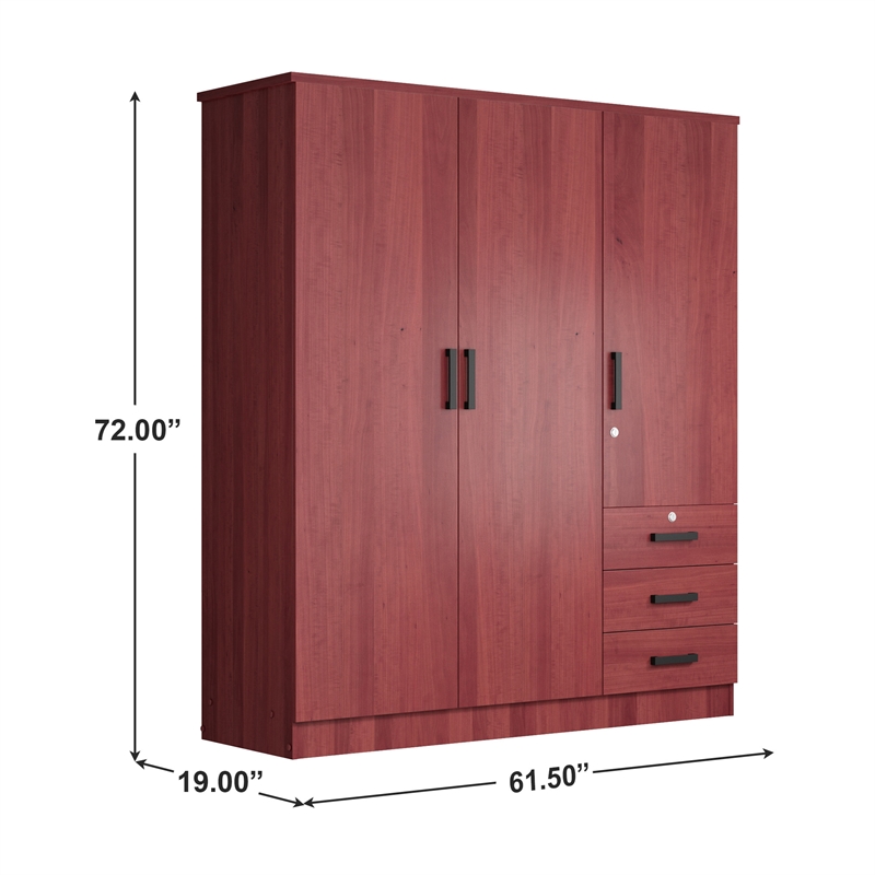 Pemberly Row Engineered Wood Wardrobe Armoire Closet in Mahogany
