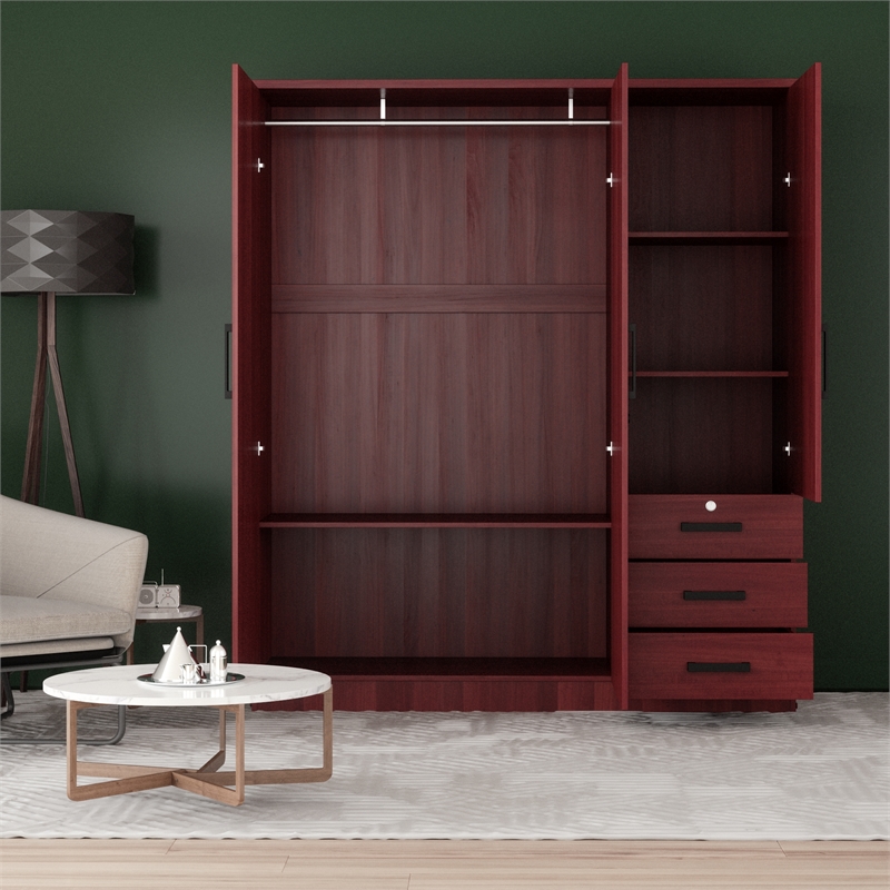 Pemberly Row Engineered Wood Wardrobe Armoire Closet in Mahogany